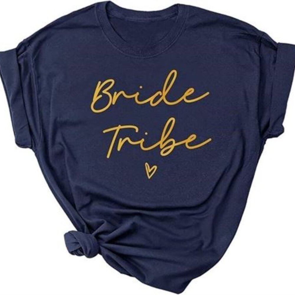 RuDily Bride Tribe Bachelorette Party T-Shirts Blue w/Gold type - XXL Size